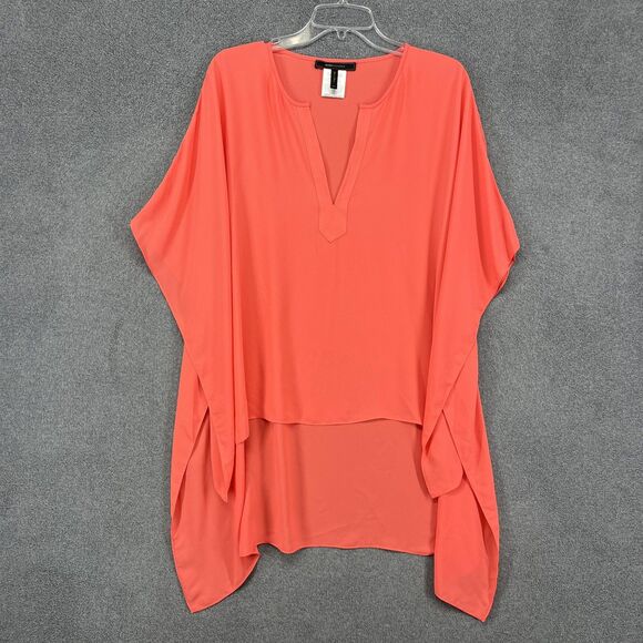 BCBGMAXAZRIA Tunic Blouse Womens M L Coral Sheer Layered Kaftan Poncho Flowy - Picture 1 of 16